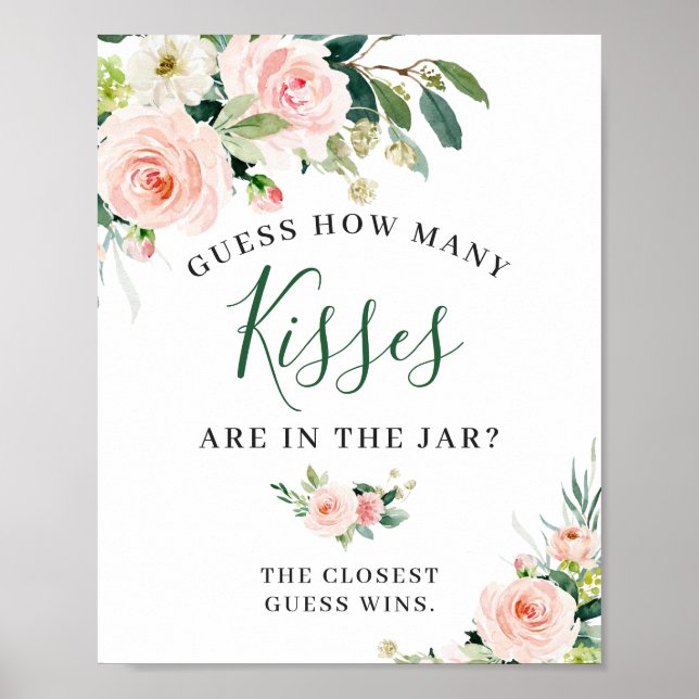 Elegant Blush Pink Flowers Floral Sign Poster (Front)