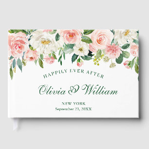 Elegant Blush Pink Flowers Floral Wedding Guest Book