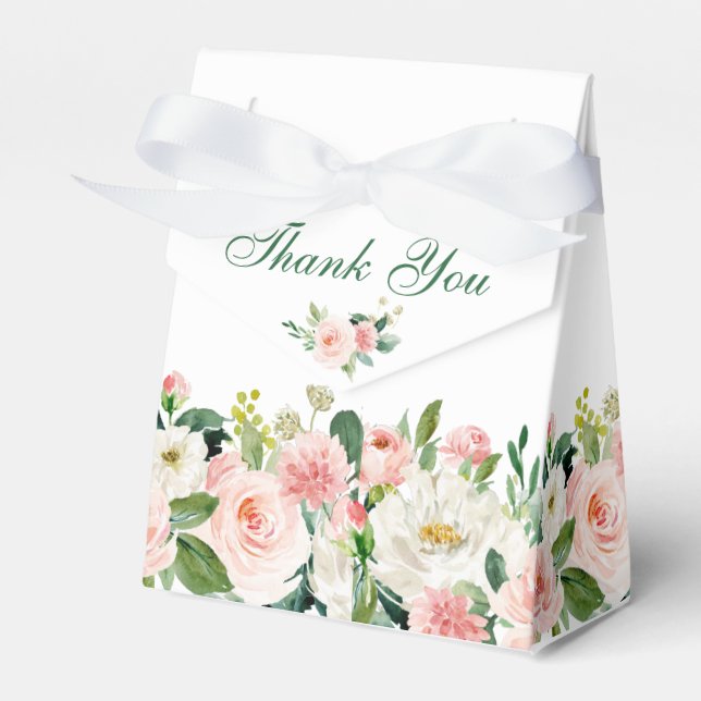 Elegant Blush Pink Flowers Roses Greenery Wedding Favor Box (Front Side)