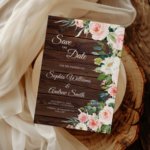 Elegant Blush Pink Flowers Save the Date Card