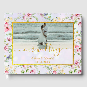 Elegant Blush Pink Flowers Watercolor Wedding Guest Book