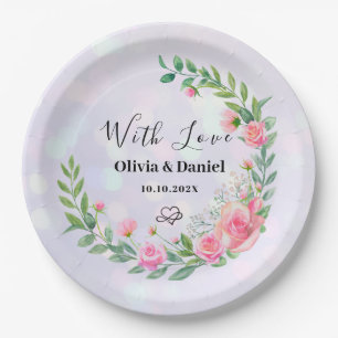 Elegant Blush Pink Flowers Watercolor Wedding Paper Plate