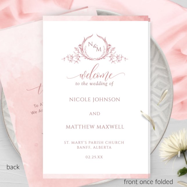 Elegant Blush Pink Folded Wedding Ceremony Program (Creator Uploaded)
