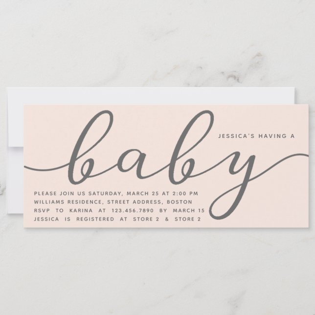 Elegant Blush Pink Girl Baby Shower Invitation (Front)
