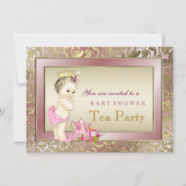 Elegant Blush Pink Girls Tea Party Baby Shower Invitation (Front)