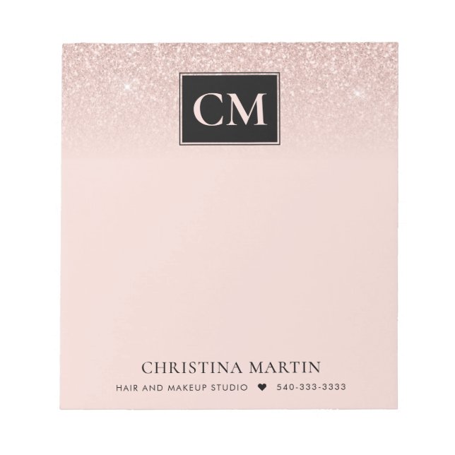 Elegant Blush Pink Glitter Ombre Monogram Notepad (Front)