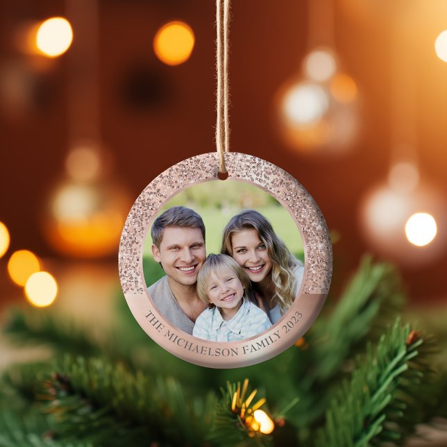 Elegant Blush Pink Glitter Photo Metallic Ceramic Ornament (Elegant Blush Pink Glitter Photo Metallic Ceramic Ornament)