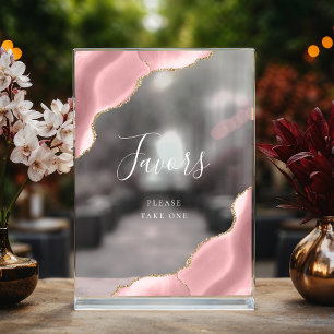 Elegant Blush Pink Gold Agate Wedding Favours Acrylic Sign