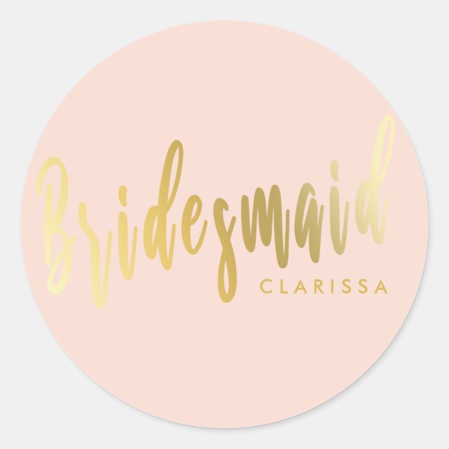 Elegant blush pink & gold bridesmaid classic round sticker (Front)