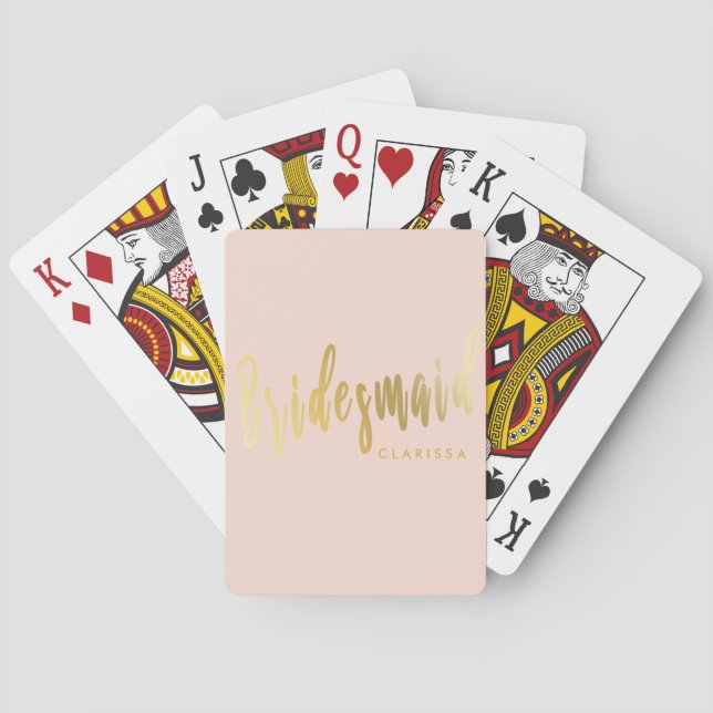 Elegant blush pink & gold bridesmaid playing cards (Back)
