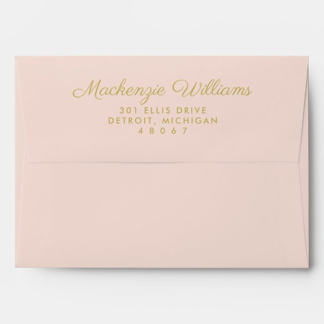 Elegant Blush Pink Gold Calligraphy Wedding Envelope (Back (Top Flap))