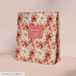 Elegant blush pink & gold floral birthday gift bag