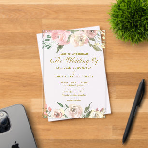 Elegant Blush Pink Gold Floral Garden Wedding Acrylic Invitations