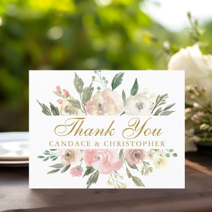 Elegant Blush Pink Gold Floral Peony Wedding Postcard
