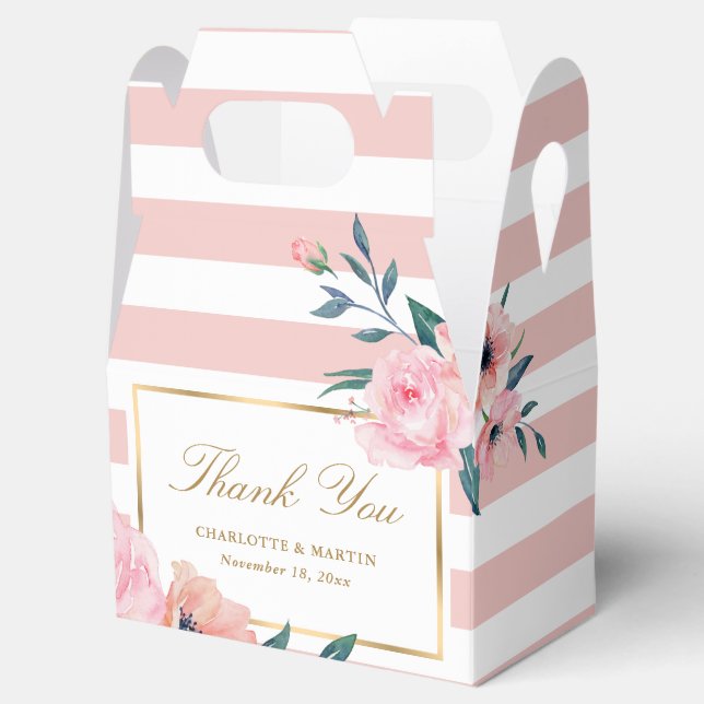 Elegant Blush Pink Gold Floral Wedding Favor Box (Opened)