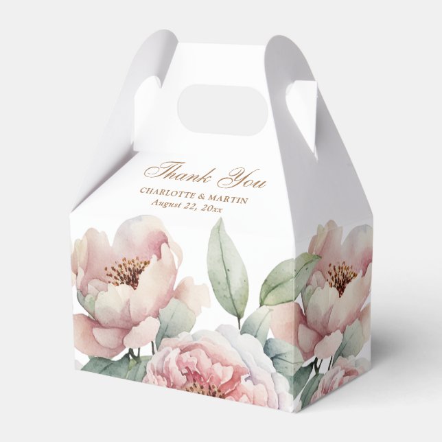 Elegant Blush Pink Gold Floral Wedding Favor Box (Front Side)