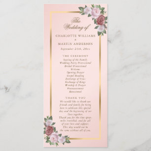 Elegant Blush Pink Gold Floral Wedding Program
