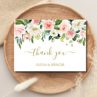 Elegant Blush Pink Gold Floral Wedding Thank You Card