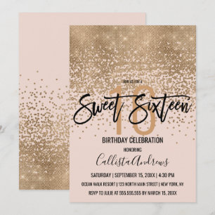 Elegant Blush Pink Gold Glitter Confetti Sweet 16 Invitation