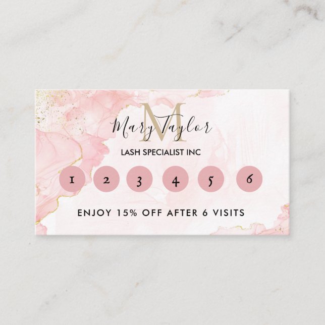 Elegant Blush Pink Gold Glitter Marble Loyalty Card (Front)