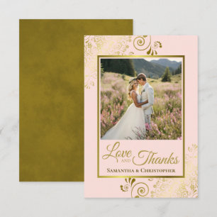 Elegant Blush Pink & Gold Love & Thanks Wedding Thank You Card