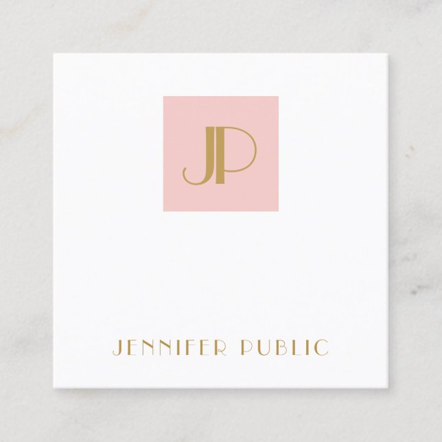 Elegant Blush Pink Gold Modern Monogram Template Square Business Card (Front)