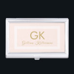 Elegant Blush Pink Gold Monogram Business Card Holder<br><div class="desc">This elegant blush business card case has monogrammed initials in a modern gold typography with your name and profession below accented by a pale blush frame.  Designed by artist Susan Coffey.</div>