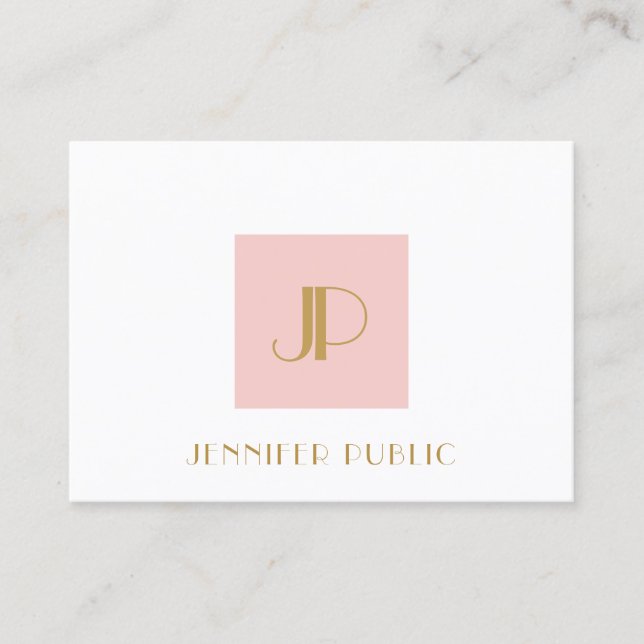 Elegant Blush Pink Gold Monogram Modern Template Business Card (Front)