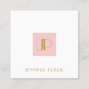 Elegant Blush Pink Gold Monogram Modern Template Square Business Card