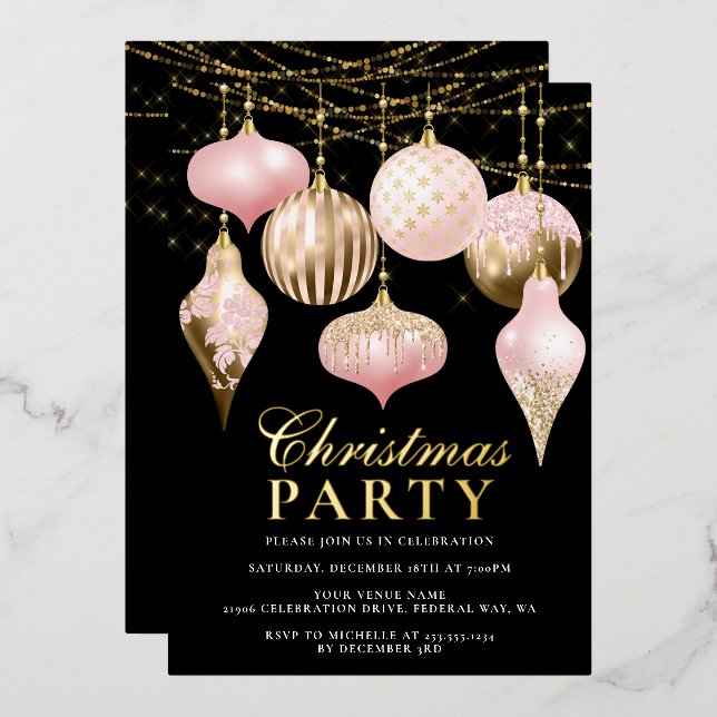 Elegant Blush Pink Gold Ornaments Christmas Party  (Front/Back)