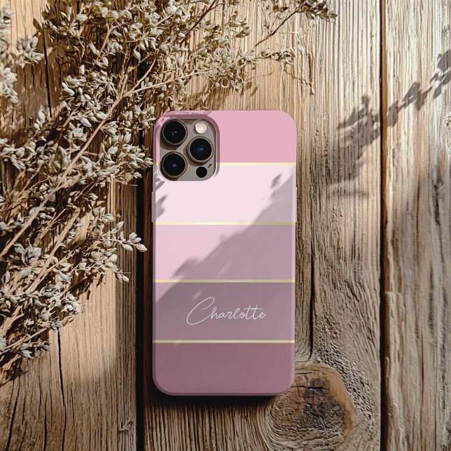 Elegant blush pink gold Personalized Colour Stripe Case-Mate iPhone Case (Creator Uploaded)