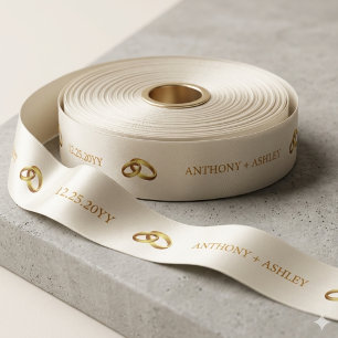 Elegant Blush Pink Gold Personalized Wedding  Satin Ribbon