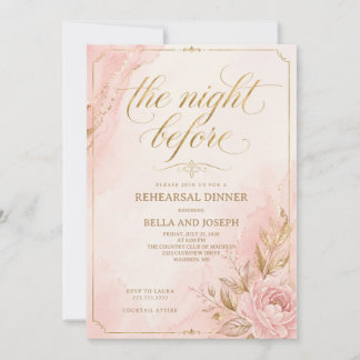 Elegant Blush Pink & Gold Rehearsal Dinner Invite