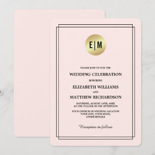 Elegant Blush Pink Gold Wedding Invitation
