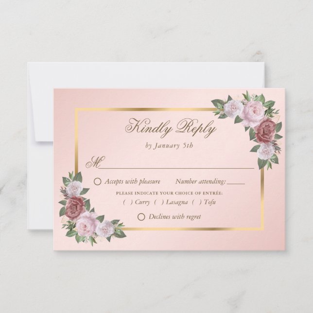 Elegant Blush Pink Gold Wedding RSVP Cards (Front)