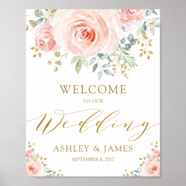 Elegant Blush Pink Gold Wedding Welcome Poster (Front)
