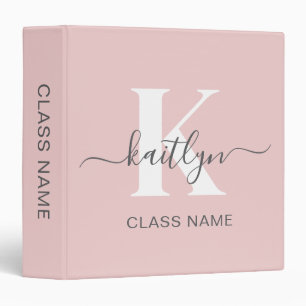 Elegant Blush Pink Gray Script Monogram Binder