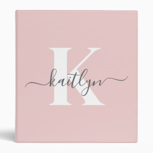 Elegant Blush Pink Gray Script Monogram Binder