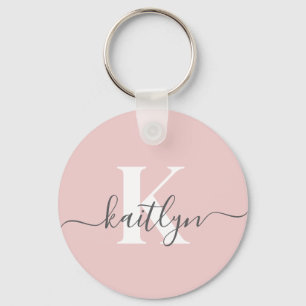 Elegant Blush Pink Gray Script Monogram Keychain