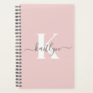 Elegant Blush Pink Gray Script Monogram Planner