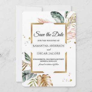 Elegant Blush Pink Green Gold Leaves   Gold Drops  Save The Date