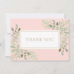 Elegant Blush Pink Greenery Baptism Christening Thank You Card