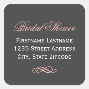Elegant Blush Pink Grey Bridal Shower Address Square Sticker