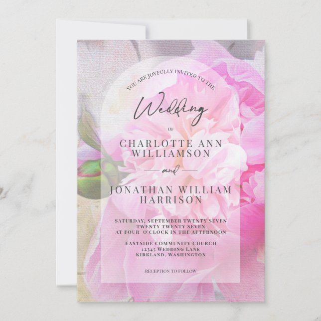 Elegant Blush Pink Grey Floral Arch Wedding Invitation (Front)