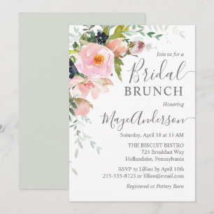 Elegant Blush Pink & Grey Floral Bridal Brunch Invitation