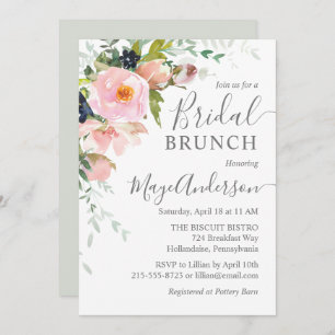 Elegant Blush Pink & Grey Floral Bridal Brunch Invitation