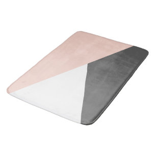 Elegant blush pink & grey geometric triangles bath mat