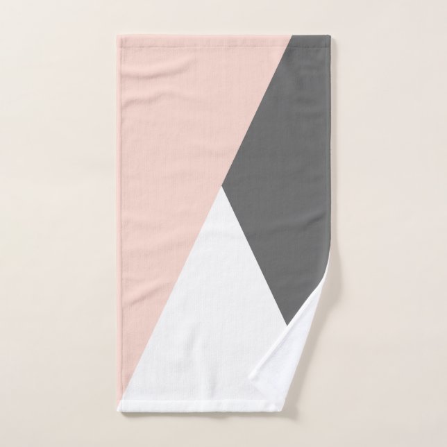Elegant blush pink & grey geometric triangles bath towel set (Hand Towel)