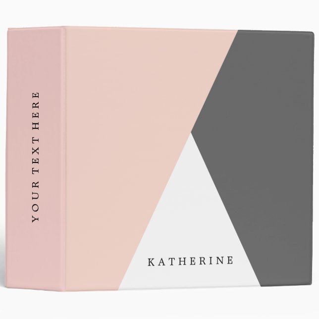 Elegant blush pink & grey geometric triangles binder (Front/Spine)