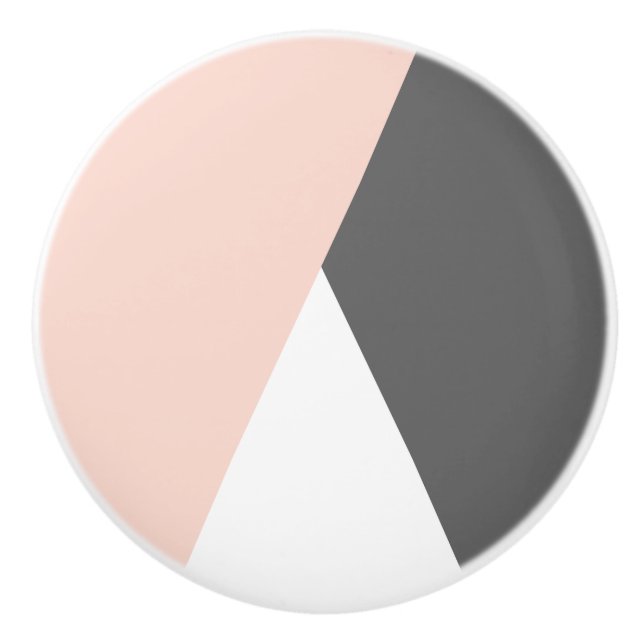 Elegant blush pink & grey geometric triangles ceramic knob (Front)